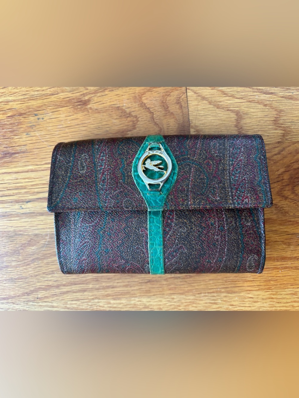ETRO Milano Vintage Colorblock Paisley Croc Trifold Wallet